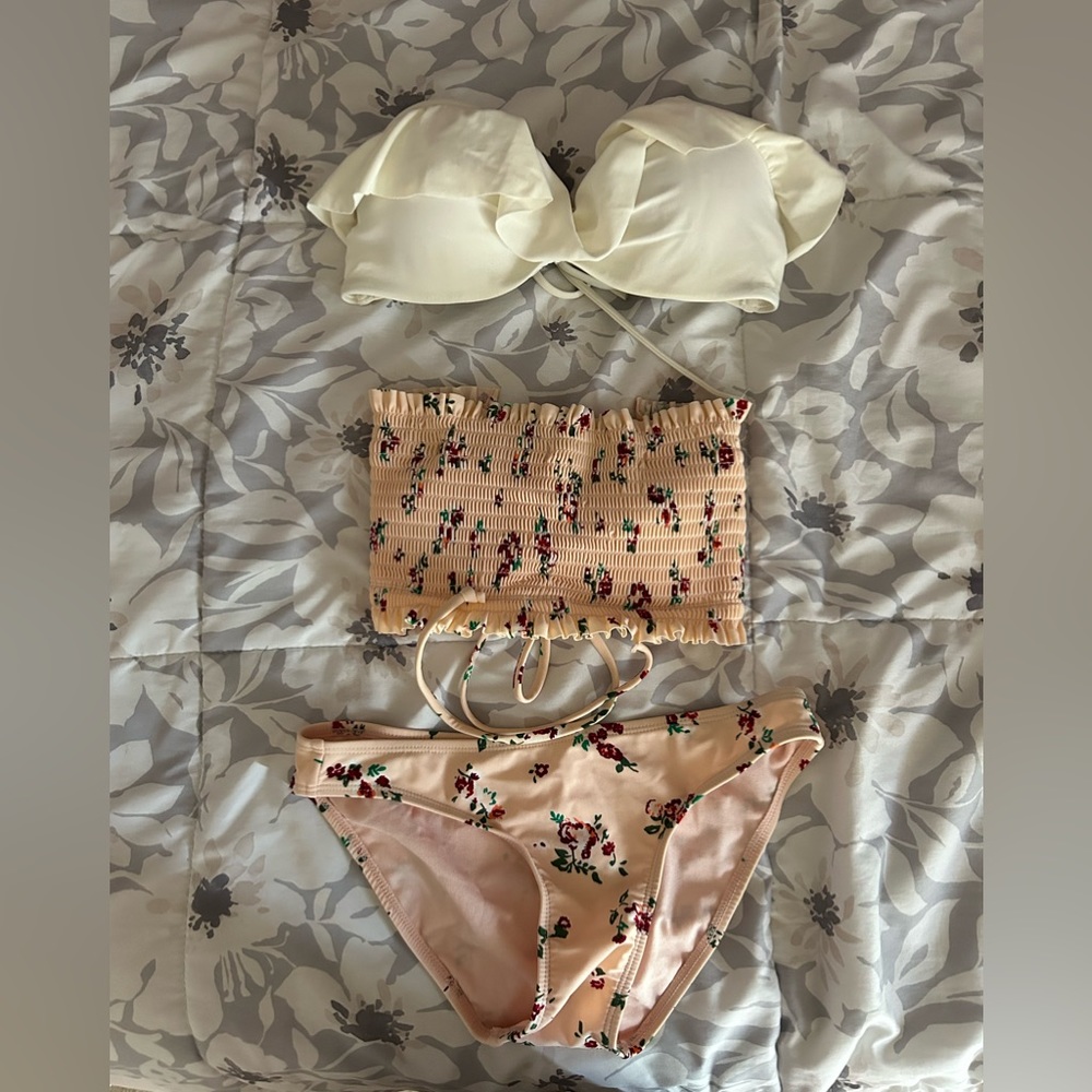 3 piece pink floral bikini set